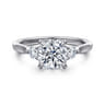 Darline - 14K White Gold Round Three Stone Lotus Diamond Engagement Ring - 0.22 ct