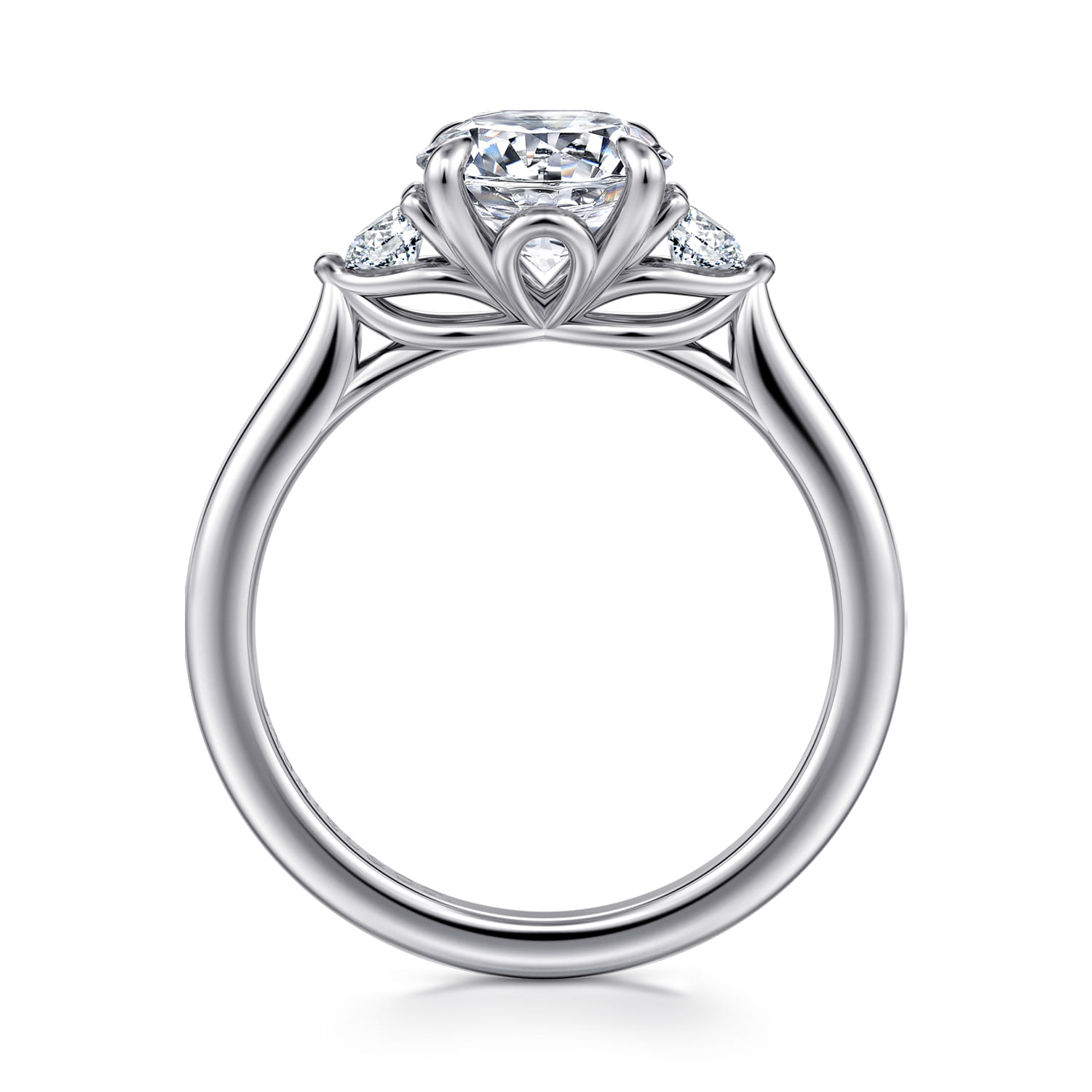 Darline - 14K White Gold Round Three Stone Lotus Diamond Engagement Ring - 0.22 ct - Shot 2