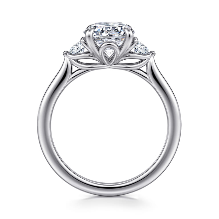 Darline - 14K White Gold Round Three Stone Lotus Diamond Engagement Ring - 0.22 ct - Shot 2