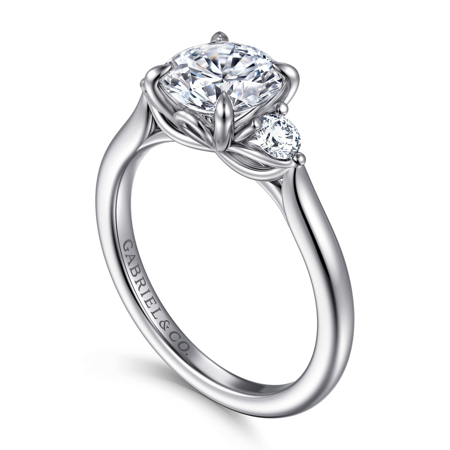 Darline - 14K White Gold Round Three Stone Lotus Diamond Engagement Ring - 0.22 ct - Shot 3