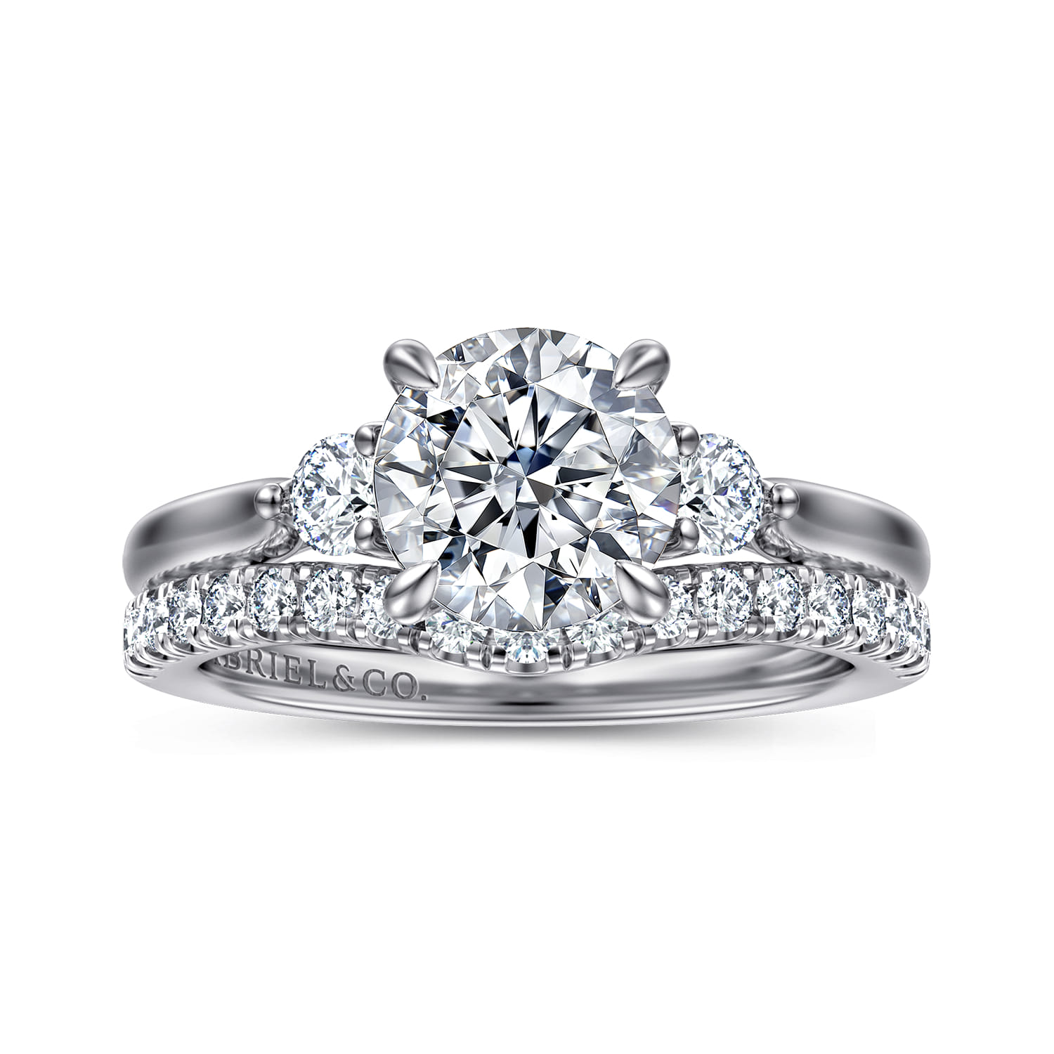 Darline - 14K White Gold Round Three Stone Lotus Diamond Engagement Ring - 0.22 ct - Shot 4