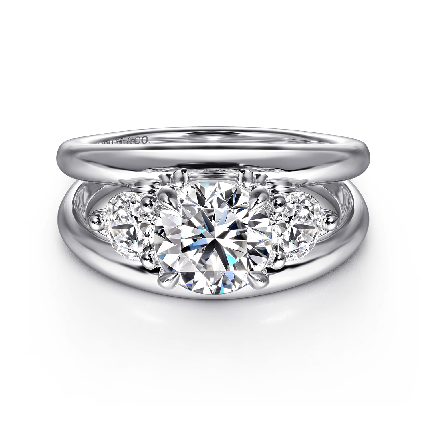 Danni - 14K White Gold Round Three Stone Diamond Engagement Ring - 0.75 ct - Shot 1