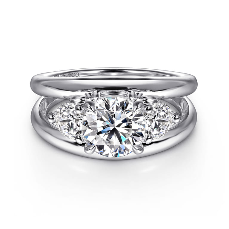 Danni - 14K White Gold Round Three Stone Diamond Engagement Ring - 0.75 ct - Shot 1
