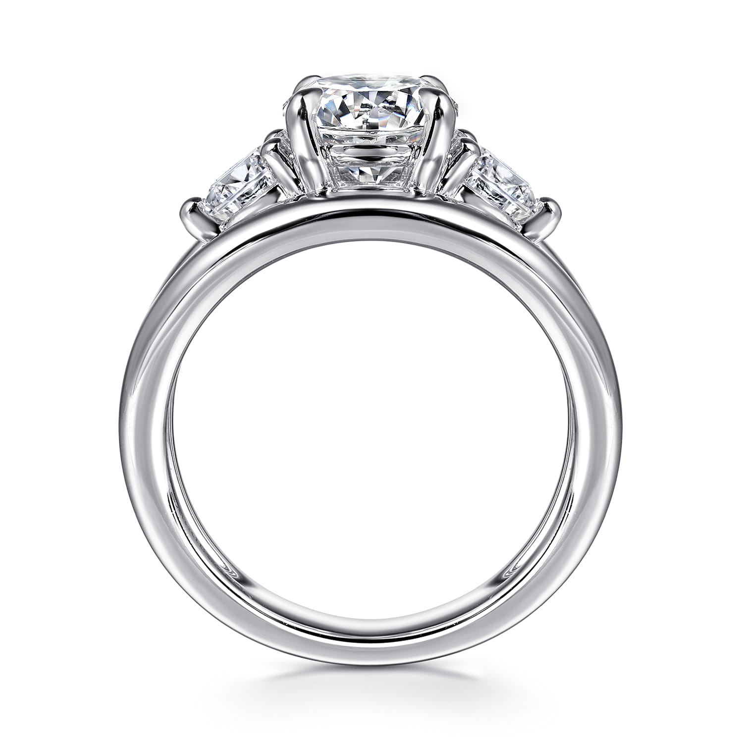 Danni - 14K White Gold Round Three Stone Diamond Engagement Ring - 0.75 ct - Shot 2