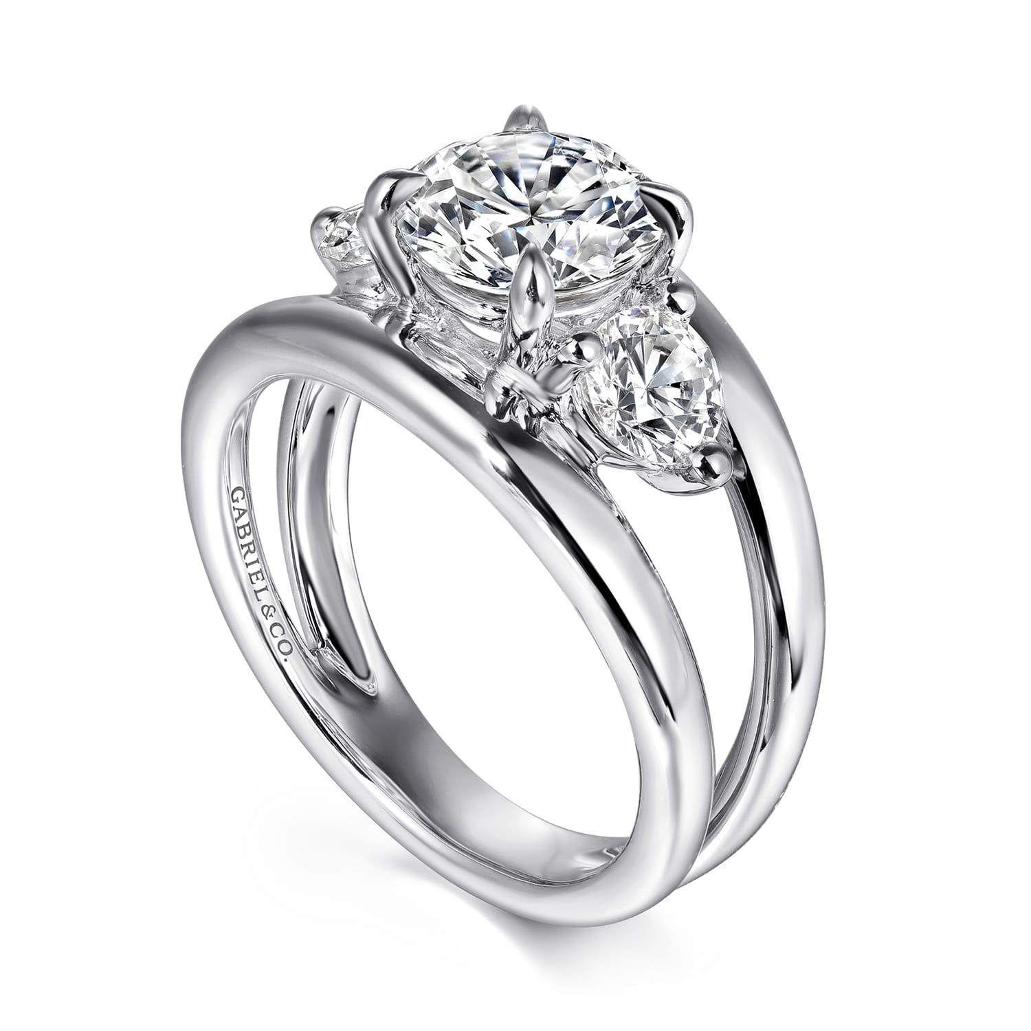 Danni - 14K White Gold Round Three Stone Diamond Engagement Ring - 0.75 ct - Shot 3