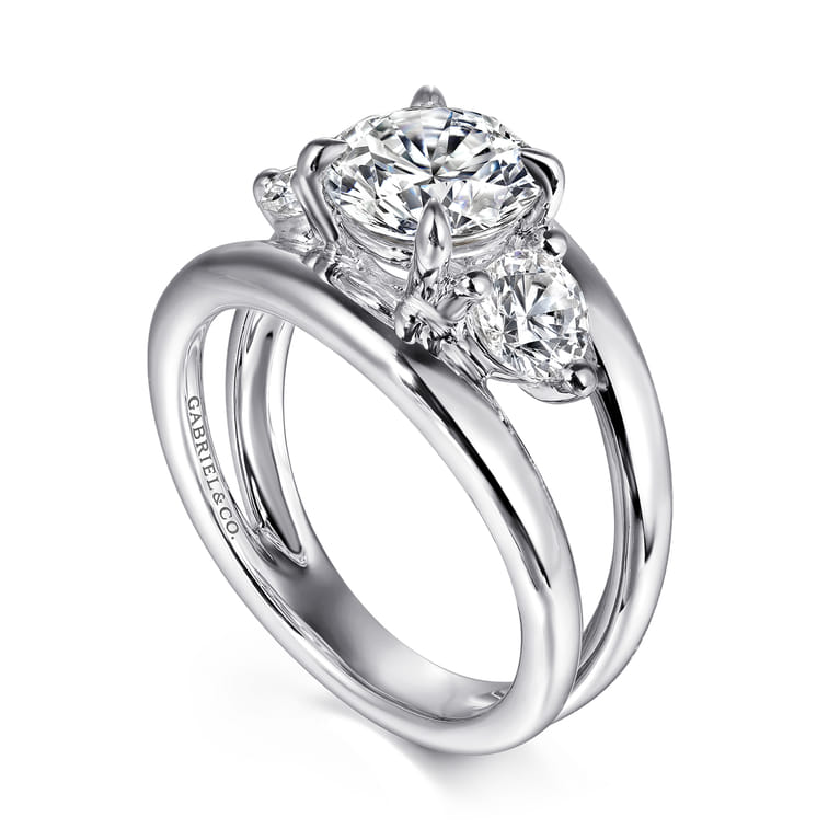 Danni - 14K White Gold Round Three Stone Diamond Engagement Ring - 0.75 ct - Shot 3