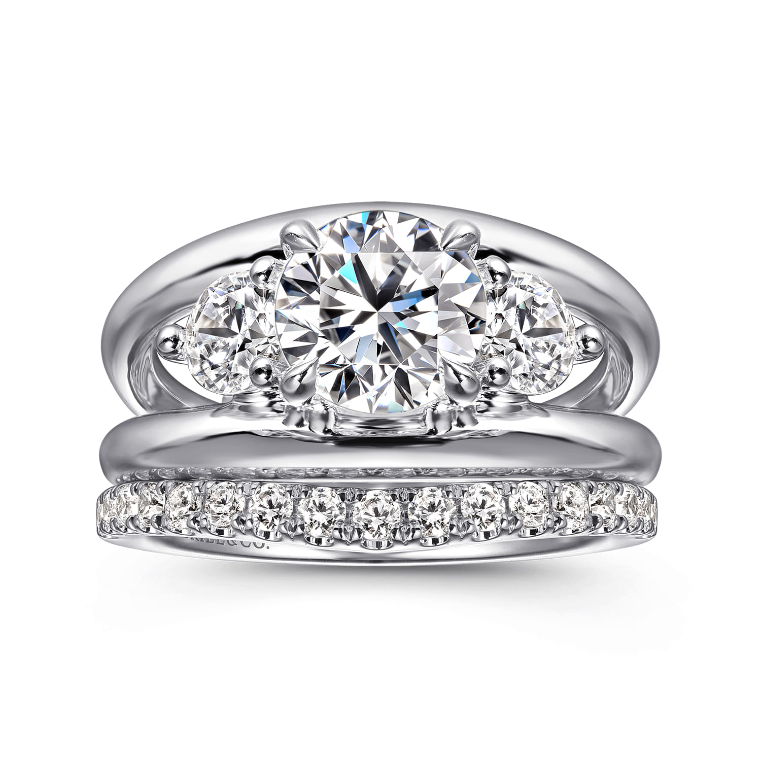 Danni - 14K White Gold Round Three Stone Diamond Engagement Ring - 0.75 ct - Shot 4