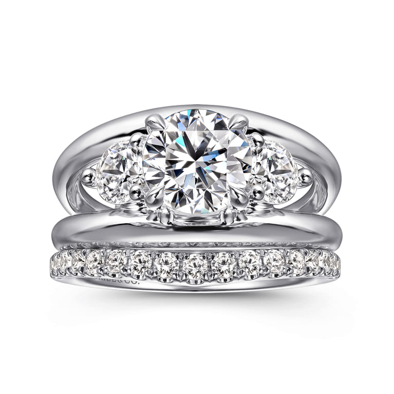 Danni - 14K White Gold Round Three Stone Diamond Engagement Ring - 0.75 ct - Shot 4