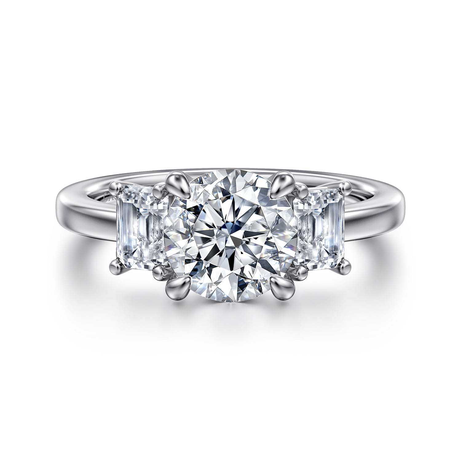 Stephi - 14K White Gold Round Three Stone Diamond Engagement Ring - 0.6 ct - Shot 1