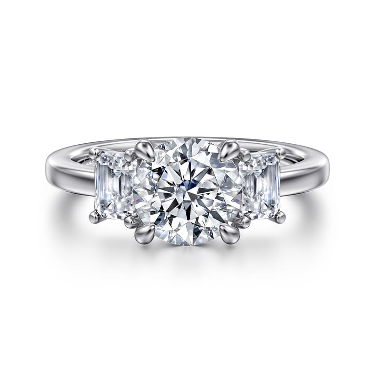 Stephi - 14K White Gold Round Three Stone Diamond Engagement Ring - 0.6 ct - Shot 1