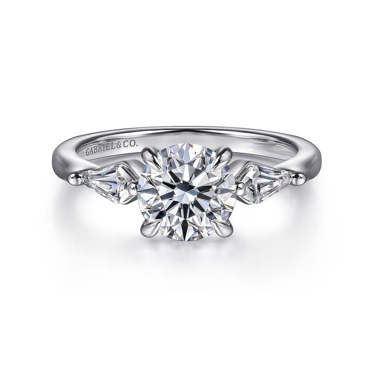Kristen - 14K White Gold Round Three Stone Diamond Engagement Ring with Kite Side Stones - 0.3 ct - Shot 1