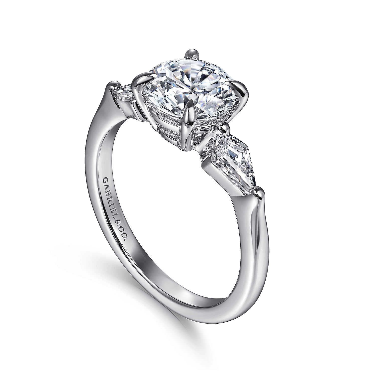 Kristen - 14K White Gold Round Three Stone Diamond Engagement Ring with Kite Side Stones - 0.29 ct - Shot 3