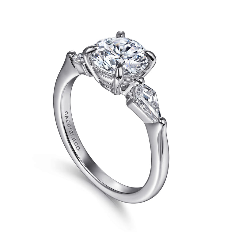 Kristen - 14K White Gold Round Three Stone Diamond Engagement Ring with Kite Side Stones - 0.3 ct - Shot 3