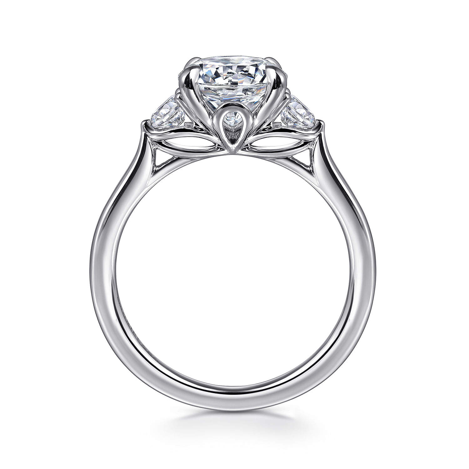 Madison - 14K White Gold Round Three Stone Lotus Diamond Engagement Ring - 0.3 ct - Shot 2