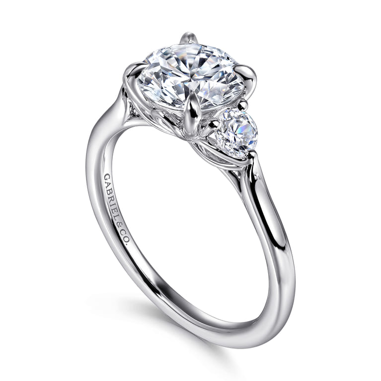 Madison - 14K White Gold Round Three Stone Lotus Diamond Engagement Ring - 0.3 ct - Shot 3