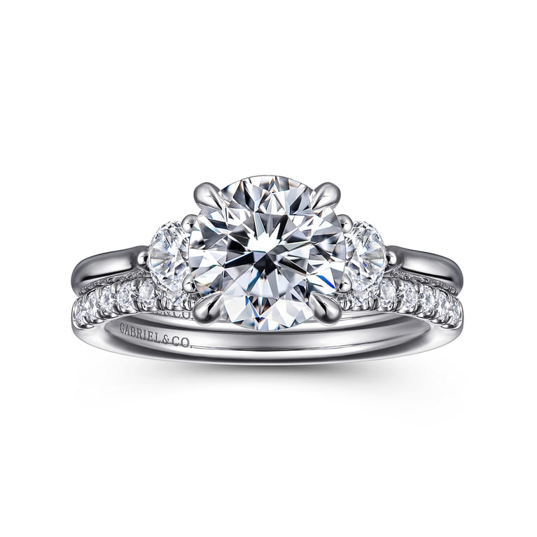 Madison - 14K White Gold Round Three Stone Lotus Diamond Engagement Ring - 0.3 ct - Shot 4