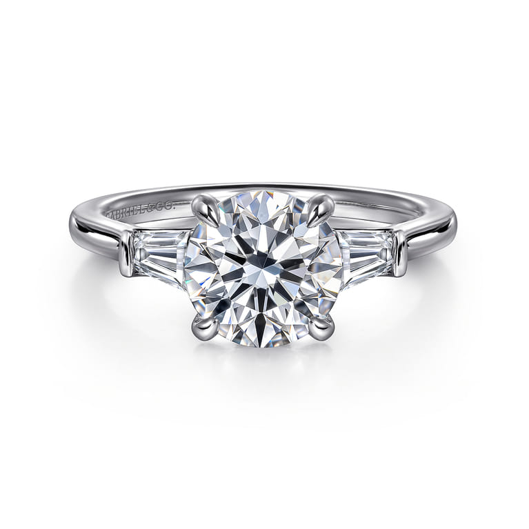 Miami - 14K White Gold Round Three Stone Lotus Diamond Engagement Ring - 0.3 ct - Shot 1