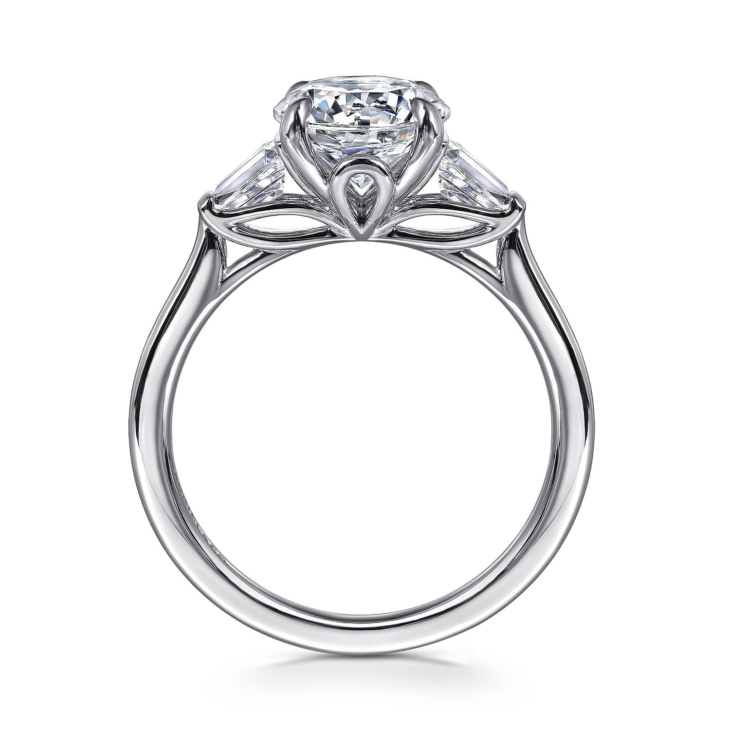 Miami - 14K White Gold Round Three Stone Lotus Diamond Engagement Ring - 0.3 ct - Shot 2