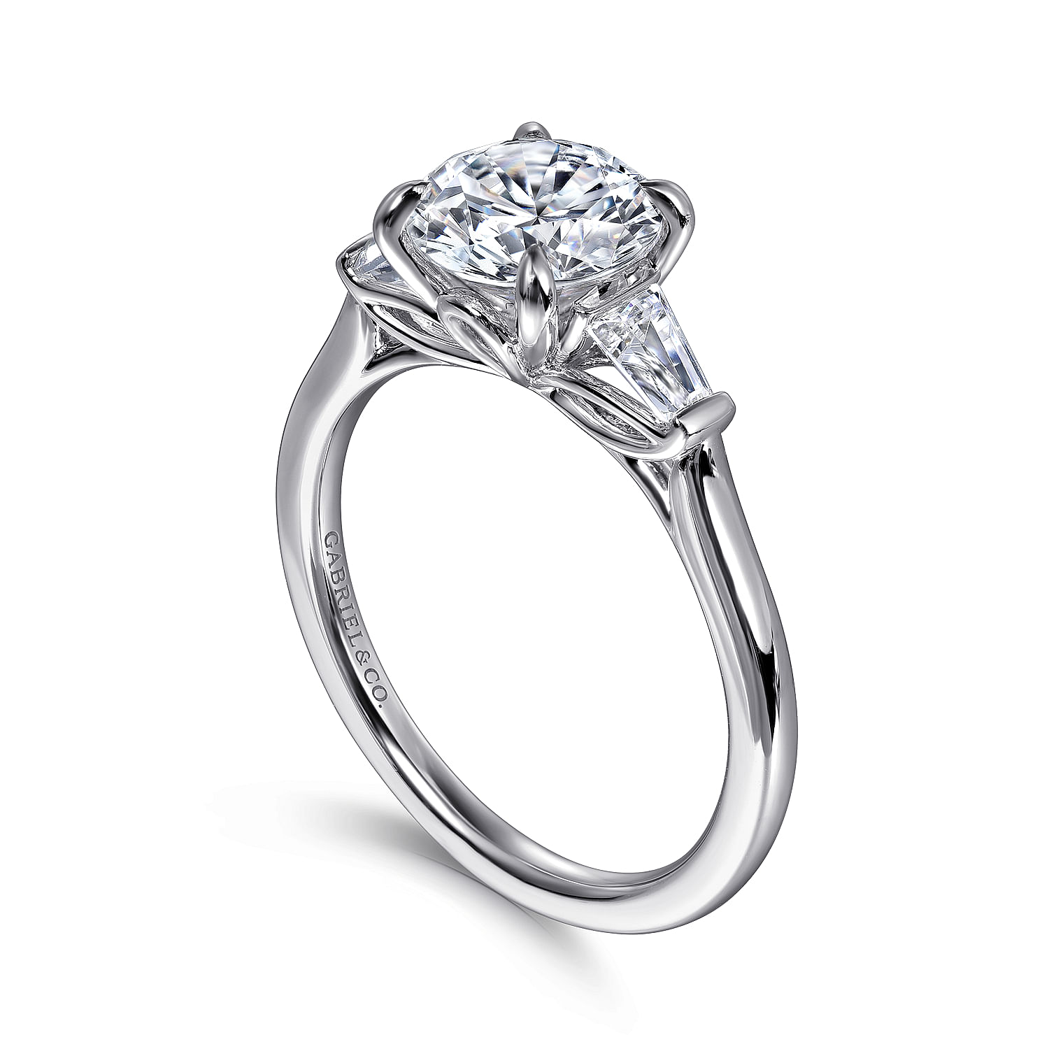 Miami - 14K White Gold Round Three Stone Lotus Diamond Engagement Ring - 0.3 ct - Shot 3