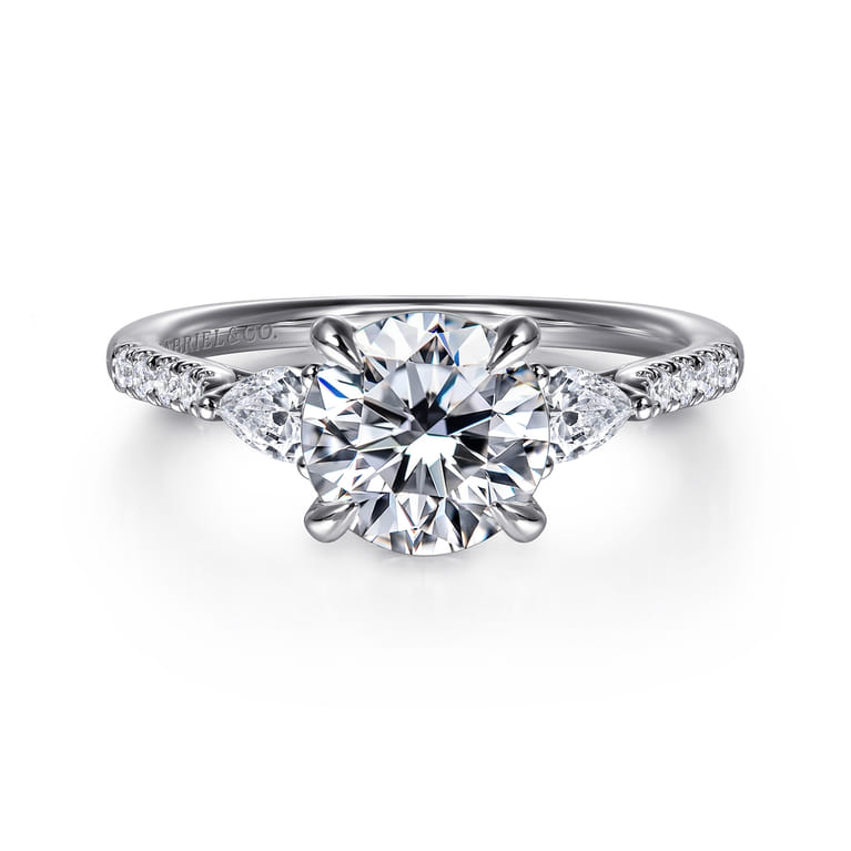 Monty - 14K White Gold Round Three Stone Lotus Diamond Engagement Ring - 0.35 ct - Shot 1