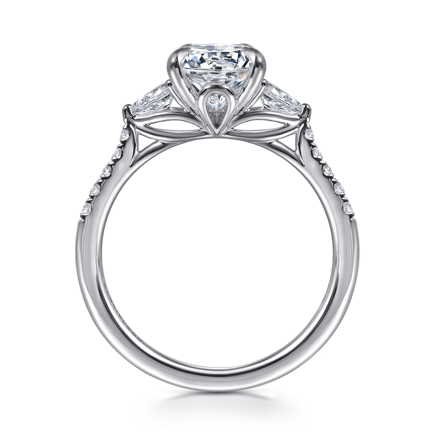 Monty - 14K White Gold Round Three Stone Lotus Diamond Engagement Ring - 0.35 ct - Shot 2