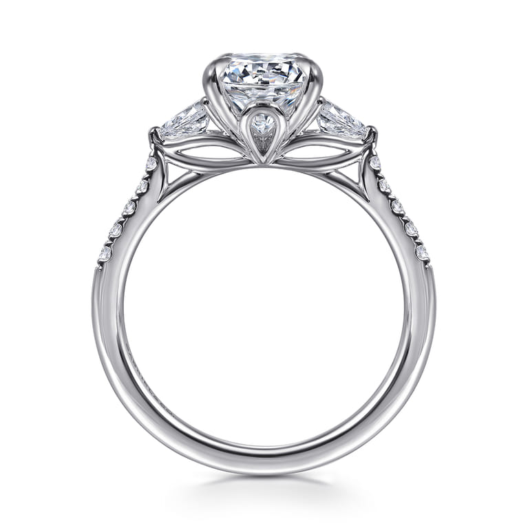 Monty - 14K White Gold Round Three Stone Lotus Diamond Engagement Ring - 0.35 ct - Shot 2