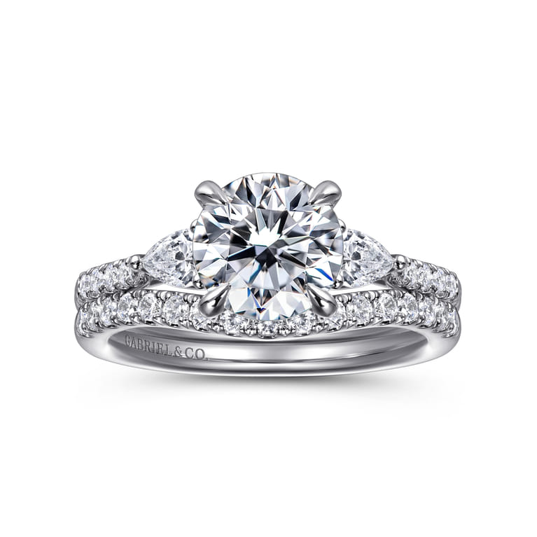 Monty - 14K White Gold Round Three Stone Lotus Diamond Engagement Ring - 0.35 ct - Shot 4