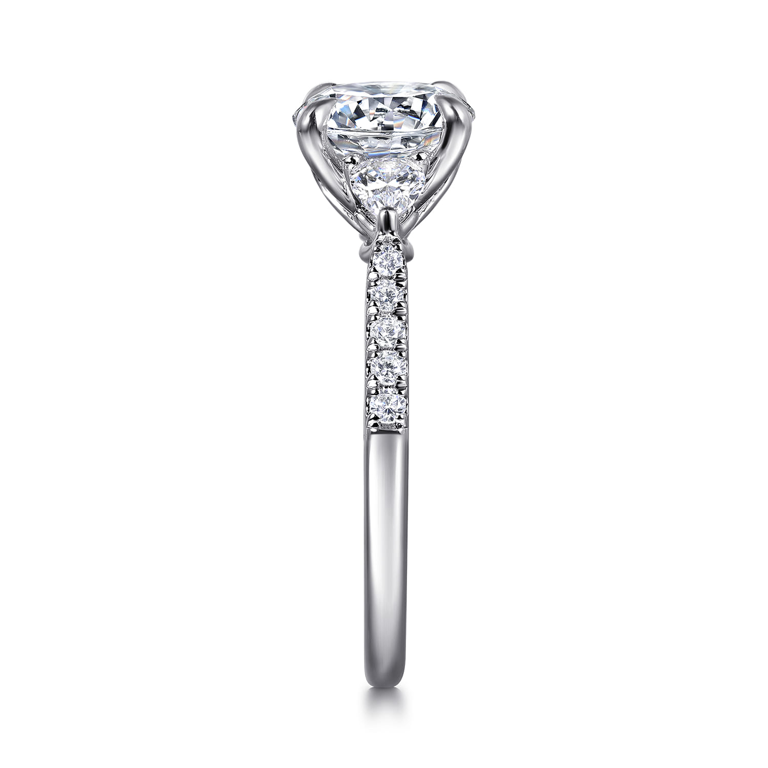 Monty - 14K White Gold Round Three Stone Lotus Diamond Engagement Ring - 0.35 ct - Shot 5