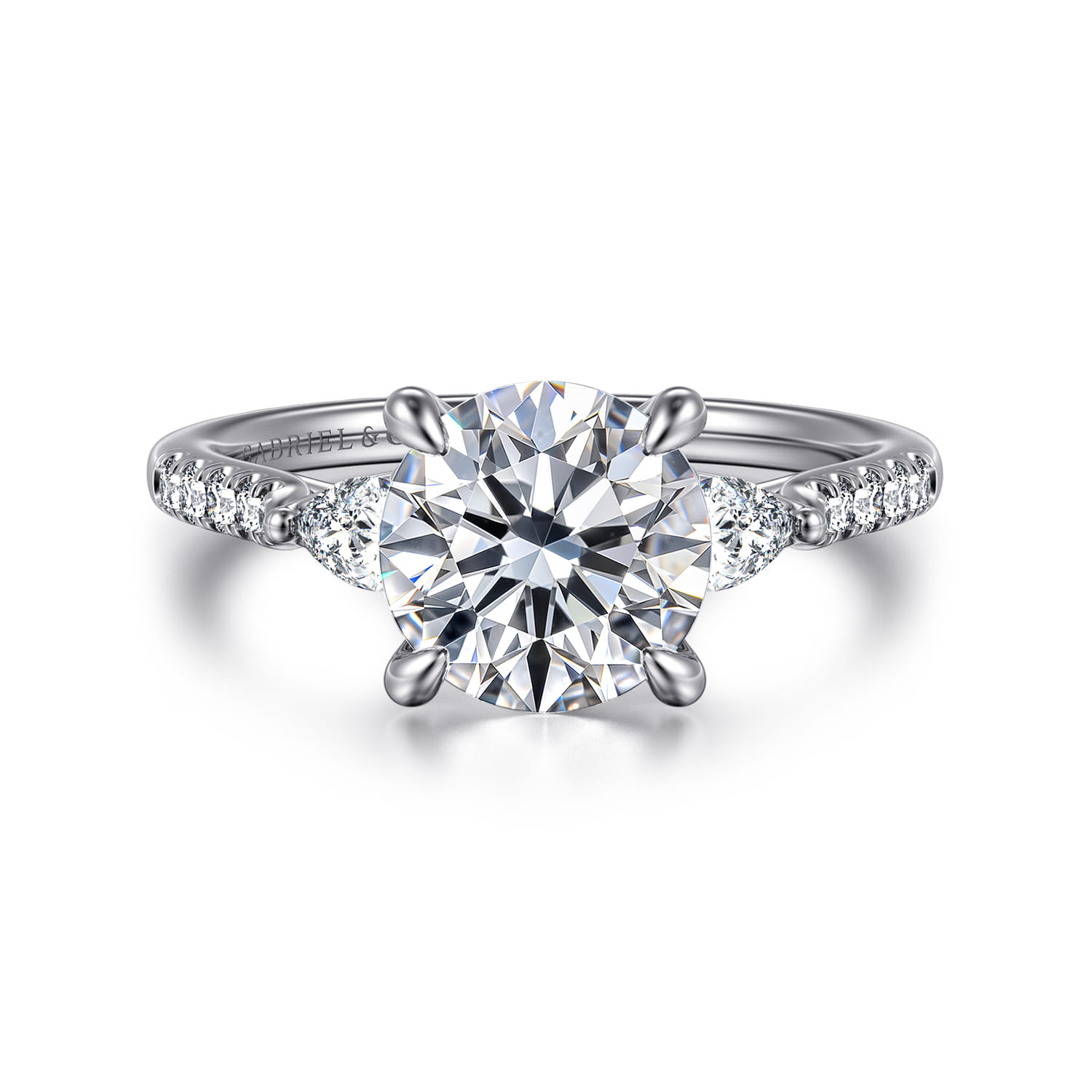 Monty - 14K White Gold Round Three Stone Lotus Diamond Engagement Ring - 0.35 ct - Shot 1