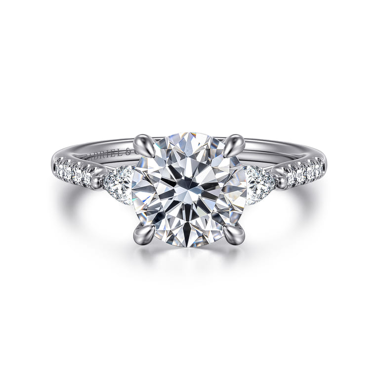Monty - 14K White Gold Round Three Stone Lotus Diamond Engagement Ring - 0.35 ct - Shot 1