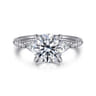 Monty - 14K White Gold Round Three Stone Lotus Diamond Engagement Ring - 0.35 ct