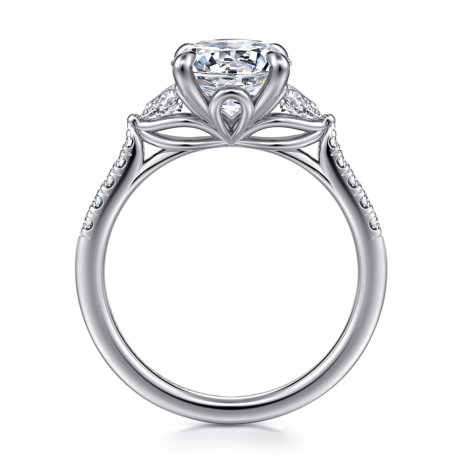 Monty - 14K White Gold Round Three Stone Lotus Diamond Engagement Ring - 0.35 ct - Shot 2