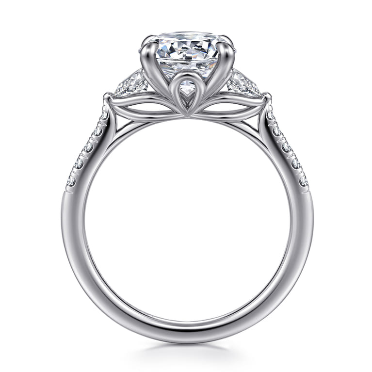 Monty - 14K White Gold Round Three Stone Lotus Diamond Engagement Ring - 0.35 ct - Shot 2