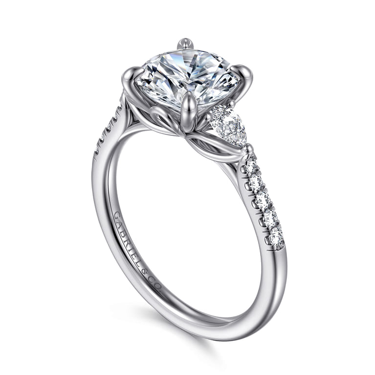 Monty - 14K White Gold Round Three Stone Lotus Diamond Engagement Ring - 0.35 ct - Shot 3