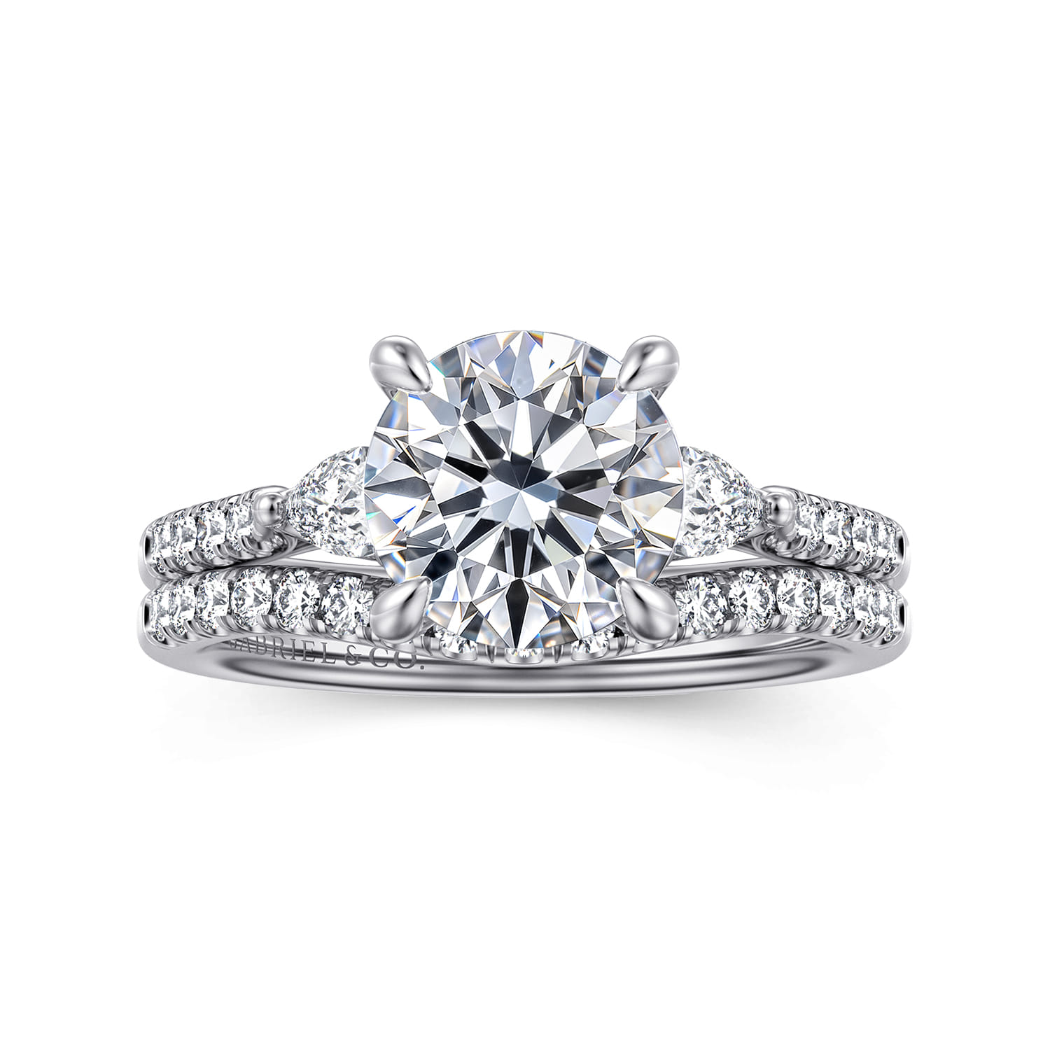Monty - 14K White Gold Round Three Stone Lotus Diamond Engagement Ring - 0.35 ct - Shot 4