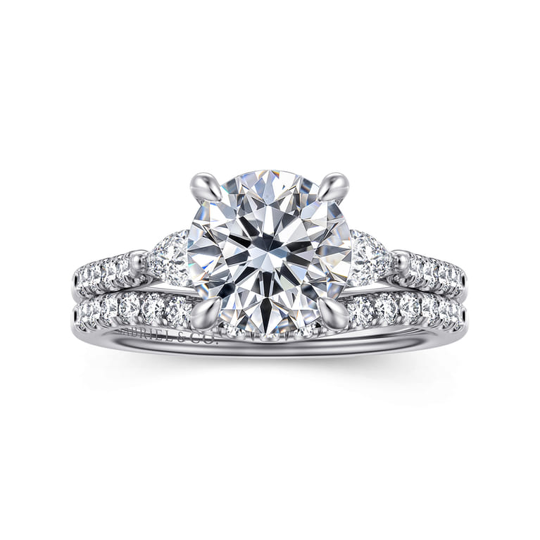 Monty - 14K White Gold Round Three Stone Lotus Diamond Engagement Ring - 0.35 ct - Shot 4