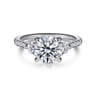 Moon - 14K White Gold Round Three Stone Lotus Diamond Engagement Ring - 0.45 ct