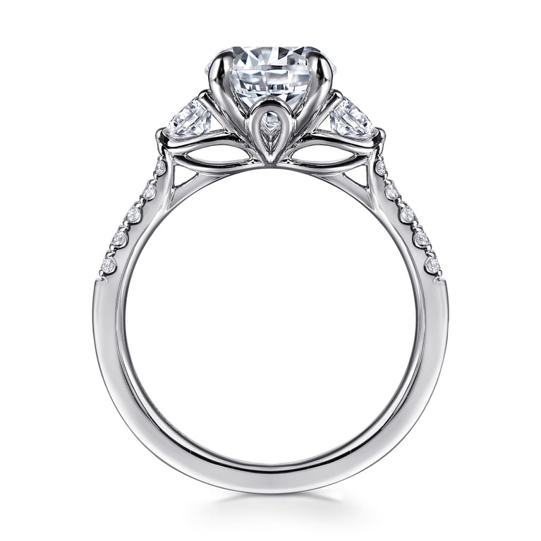 Moon - 14K White Gold Round Three Stone Lotus Diamond Engagement Ring - 0.45 ct - Shot 2