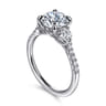 Moon - 14K White Gold Round Three Stone Lotus Diamond Engagement Ring - 0.45 ct
