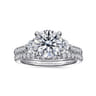 Moon - 14K White Gold Round Three Stone Lotus Diamond Engagement Ring - 0.45 ct
