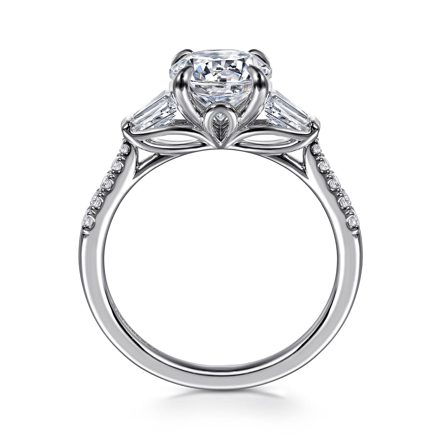 Nadia - 14K White Gold Round Three Stone Lotus Diamond Engagement Ring - 0.45 ct - Shot 2