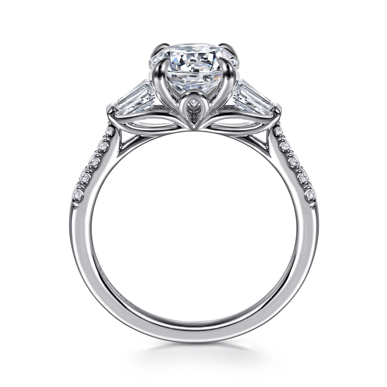 Nadia - 14K White Gold Round Three Stone Lotus Diamond Engagement Ring - 0.45 ct - Shot 2