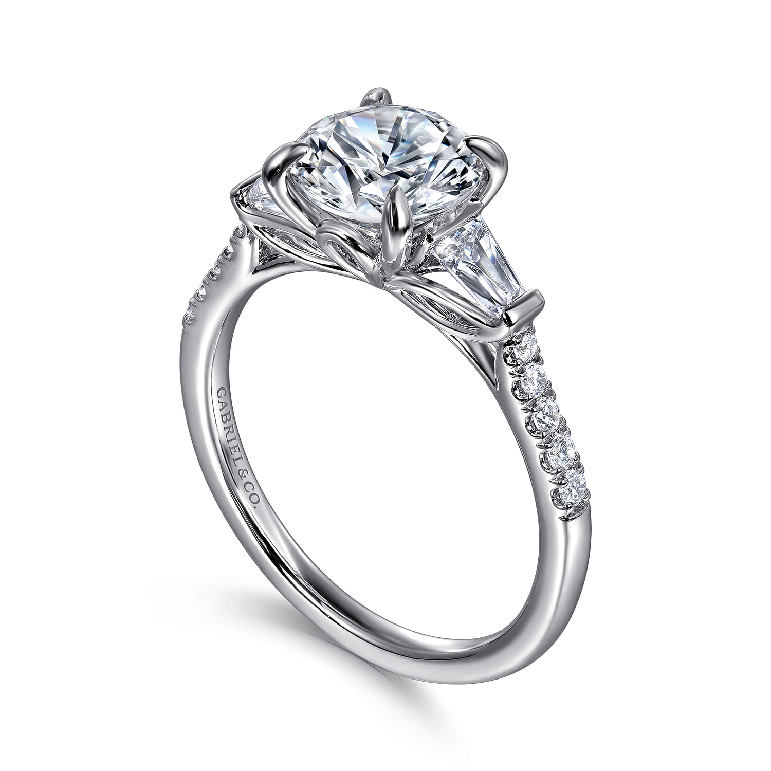 Nadia - 14K White Gold Round Three Stone Lotus Diamond Engagement Ring - 0.45 ct - Shot 3
