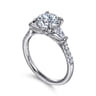 Nadia - 14K White Gold Round Three Stone Lotus Diamond Engagement Ring - 0.45 ct