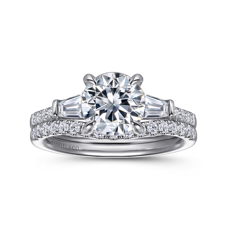 Nadia - 14K White Gold Round Three Stone Lotus Diamond Engagement Ring - 0.45 ct - Shot 4