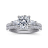 Nadia - 14K White Gold Round Three Stone Lotus Diamond Engagement Ring - 0.45 ct