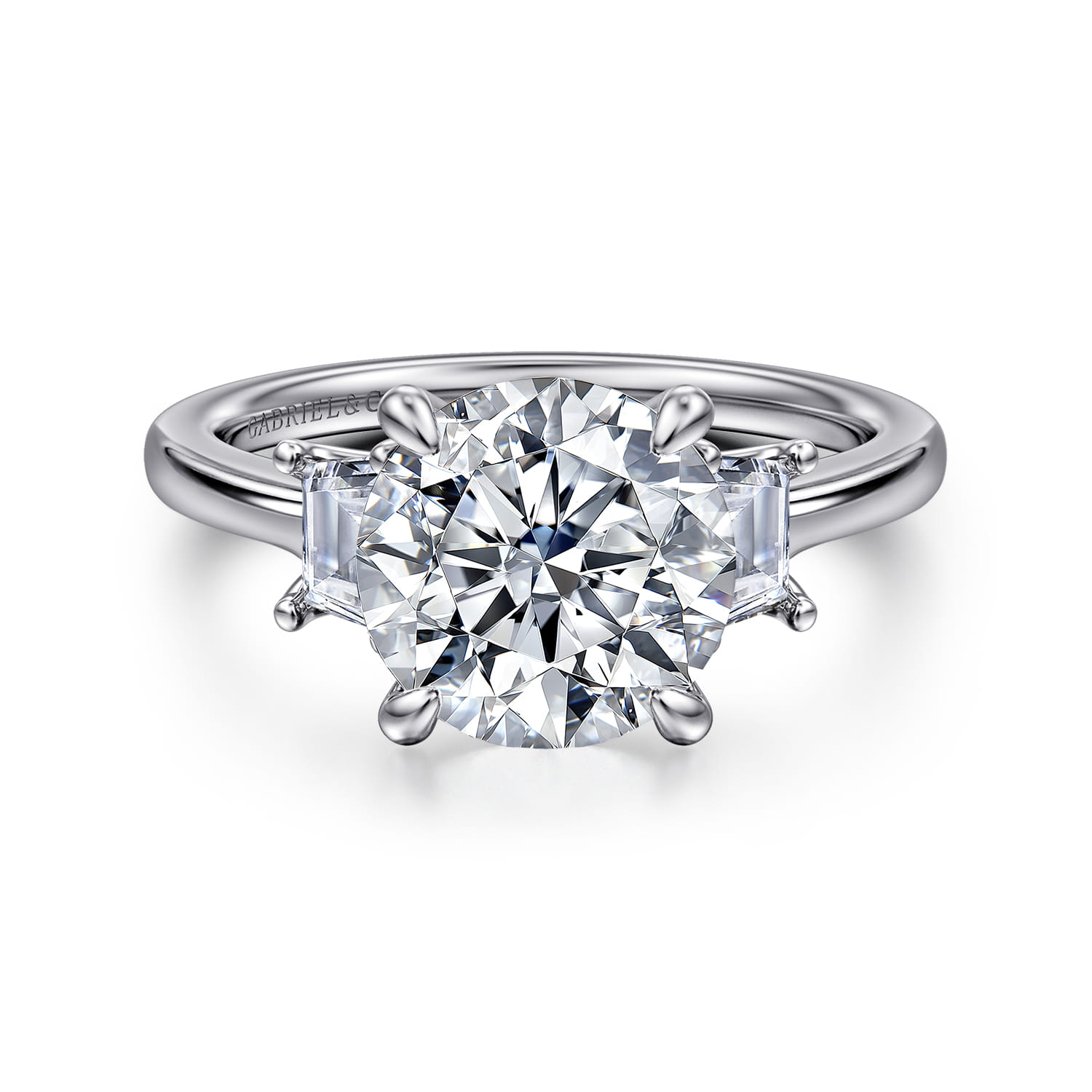 Nigela - 14K White Gold Round Three Stone Lotus Diamond Engagement Ring - 0.4 ct - Shot 1