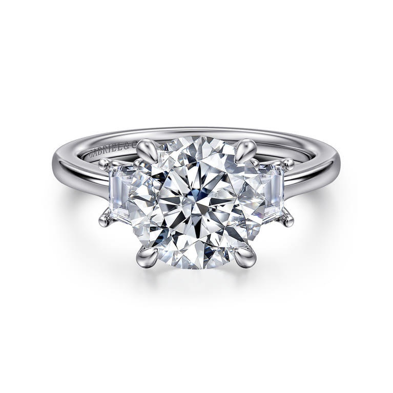 Nigela - 14K White Gold Round Three Stone Lotus Diamond Engagement Ring - 0.4 ct - Shot 1