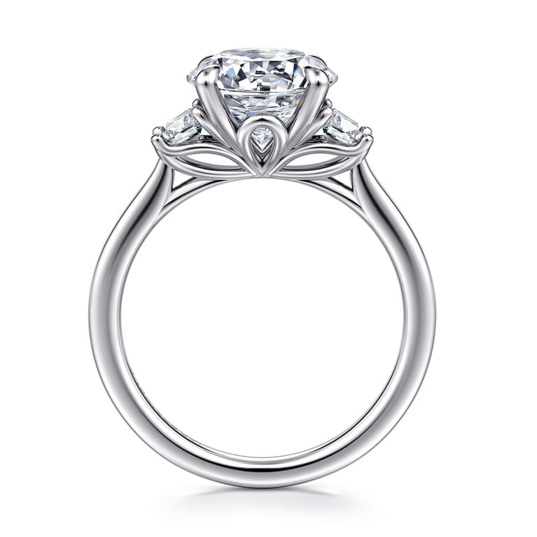 Nigela - 14K White Gold Round Three Stone Lotus Diamond Engagement Ring - 0.4 ct - Shot 2