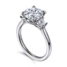Nigela - 14K White Gold Round Three Stone Lotus Diamond Engagement Ring - 0.4 ct